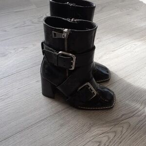 River Island Black Heeled Boots with Silver Buckles